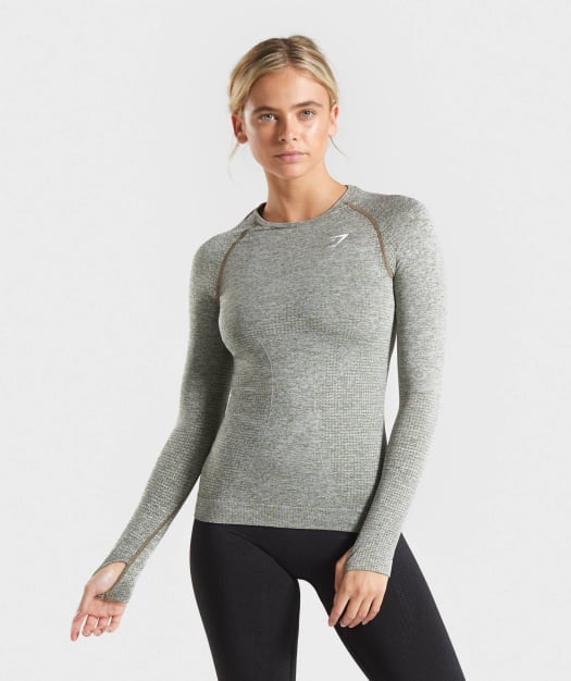 Gymshark Vital Seamless Long Sleeve T-Shirt - Khaki Marl