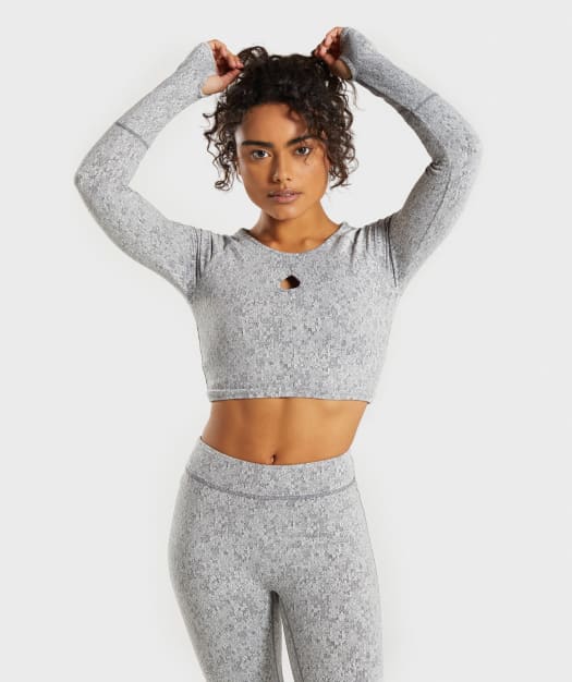 Gymshark Fleur Texture Long Sleeve Crop - Charcoal Marl