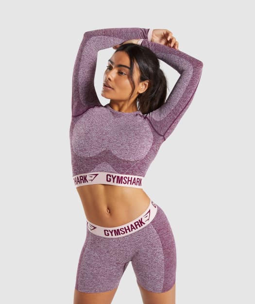 Gymshark Flex Long Sleeve Crop Top - Dark Ruby/Blush Nude