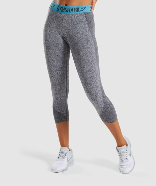 Gymshark Flex Cropped Leggings - Charcoal Marl/Dusky Teal
