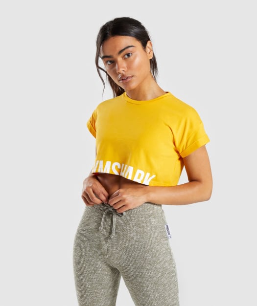 Gymshark Fraction Crop Top - Citrus Yellow/White