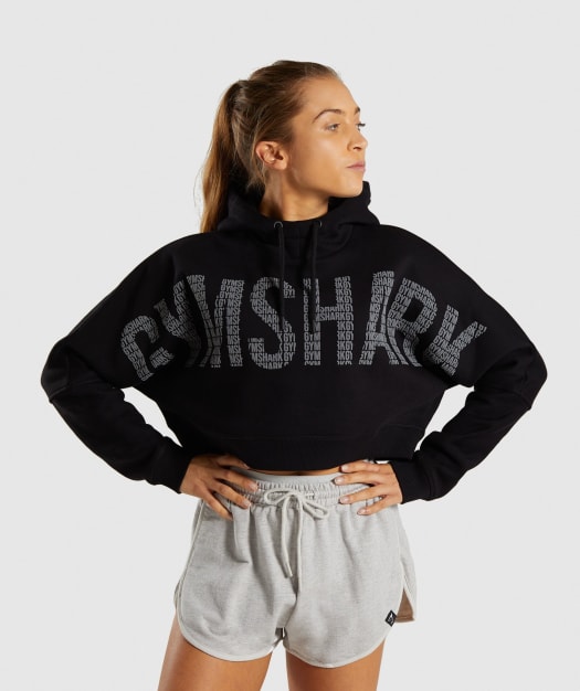 Gymshark Repeat Print Crop Pullover - Black