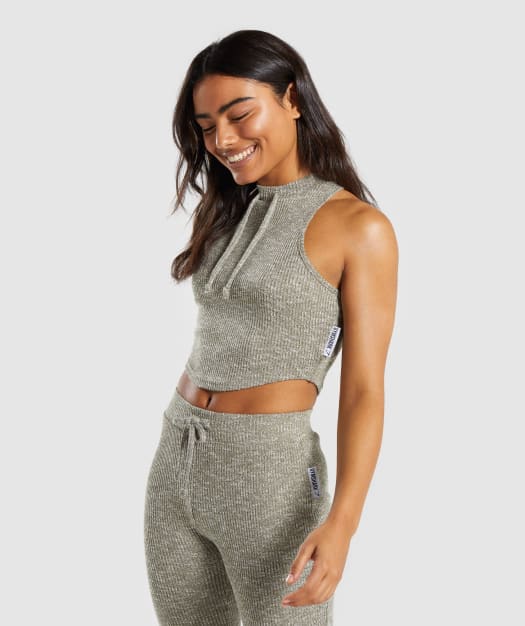 Gymshark Slounge Crop Top - Washed Khaki Marl