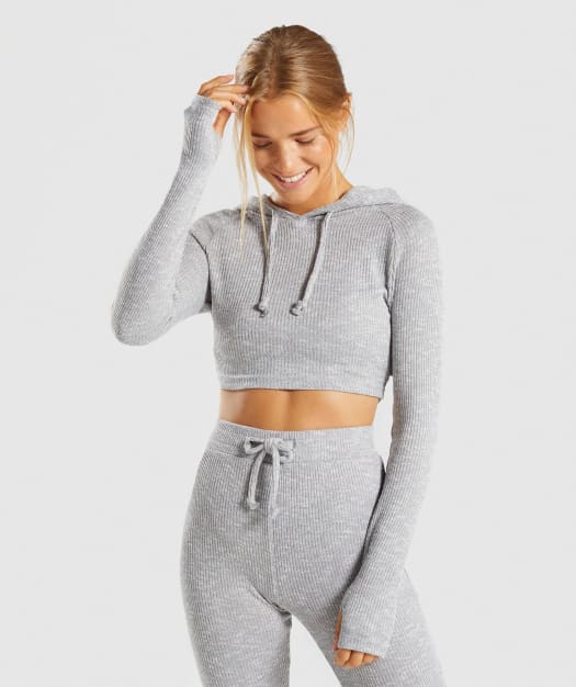 Gymshark Slounge Cropped Hoodie - Light Grey Marl