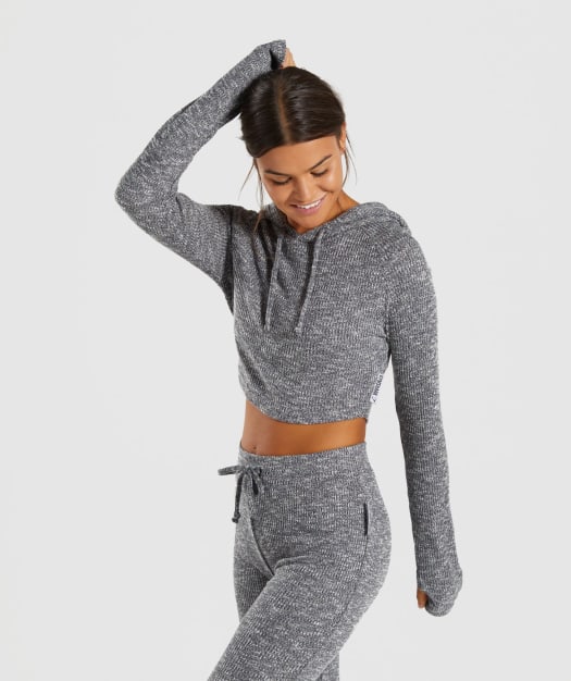 Gymshark Slounge Cropped Hoodie - Charcoal Marl