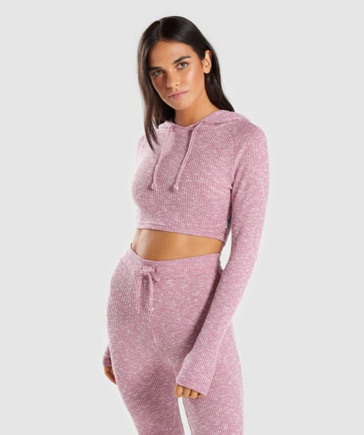 Gymshark Slounge Cropped Hoodie - Dusky Pink Marl