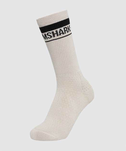 Gymshark Unisex Front Stripe Crew Socks (1pk) - Beige/Black