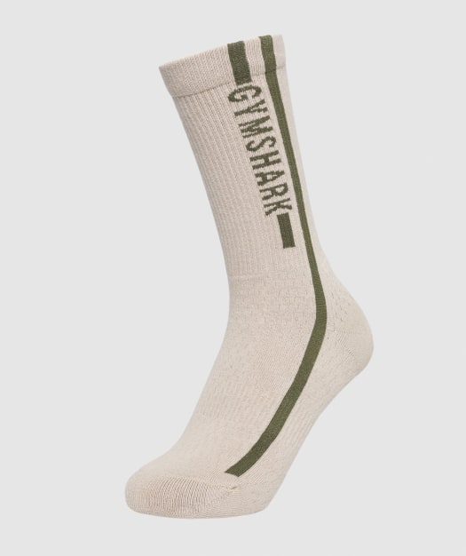 Gymshark Unisex Side Stripe Socks (1pk) - Beige/Woodland Green