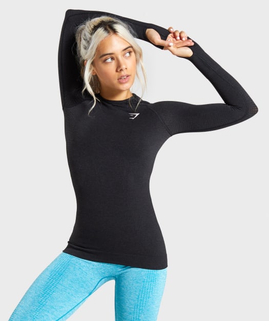 Gymshark Vital Seamless Long Sleeve T-Shirt - Black Marl