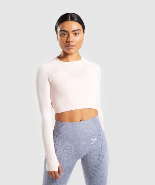 Gymshark Vital Seamless Long Sleeve Crop Top - Blush Nude Marl