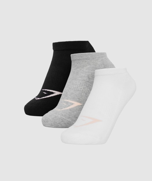 Gymshark Womens Ladies Trainer Socks (3pk) - White/Oyster White/Black