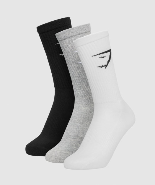 Gymshark Mens Crew Socks (3pk) - White/Grey Marl/Black