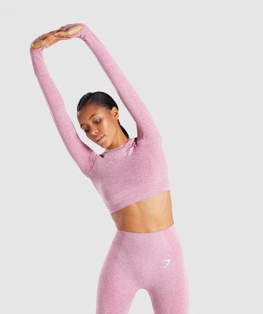 Gymshark Vital Seamless Long Sleeve Crop Top - Dusky Pink Marl