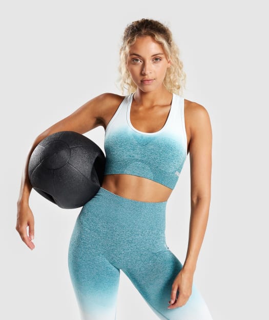 Gymshark Ombre Seamless Sports Bra - Deep Teal/Ice Blue