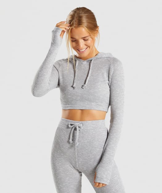 Gymshark Slounge Cropped Hoodie - Light Grey Marl
