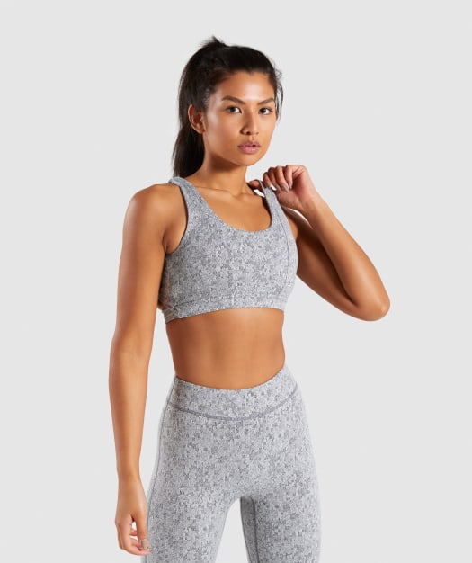 Gymshark Fleur Texture Sports Bra - Charcoal Marl
