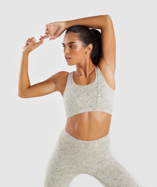 Gymshark Fleur Texture Sports Bra - Washed Khaki Marl
