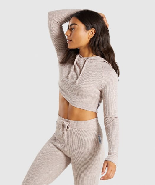 Gymshark Slounge Cropped Hoodie - Taupe Marl
