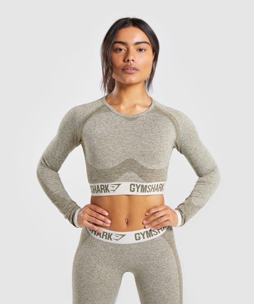 Gymshark Flex Long Sleeve Crop Top - Khaki/Sand