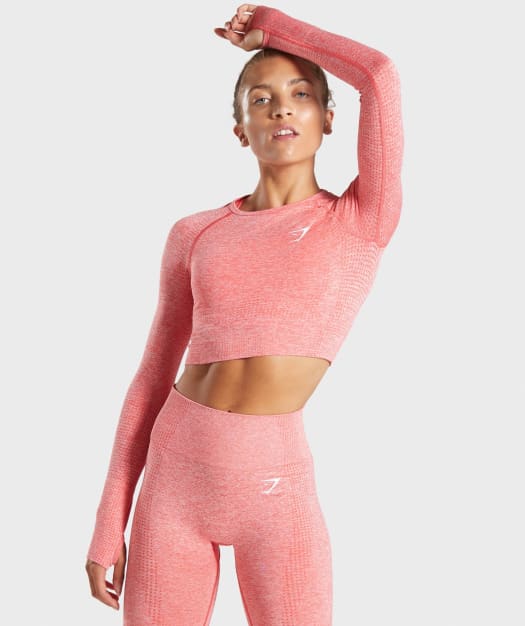 Gymshark Vital Seamless Long Sleeve Crop Top - Coral Marl